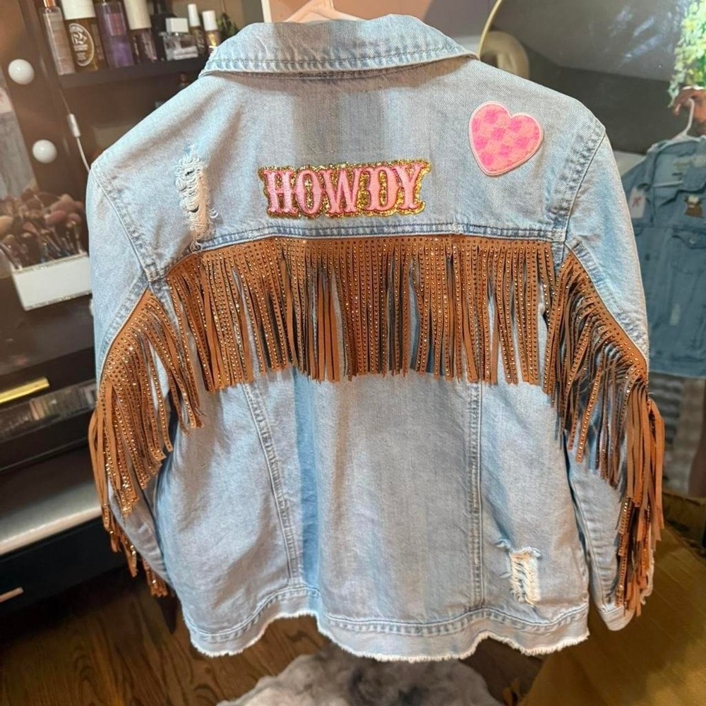 custom denim jacket with patch work